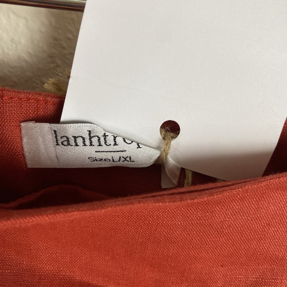 Lanhtropy Size L Wrap Skirt 100% Linen Ruffle Coastal Short Vacation Orange - Picture 3 of 5